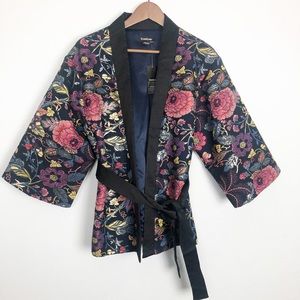 Bebe Floral Jacquard Belted Kimono